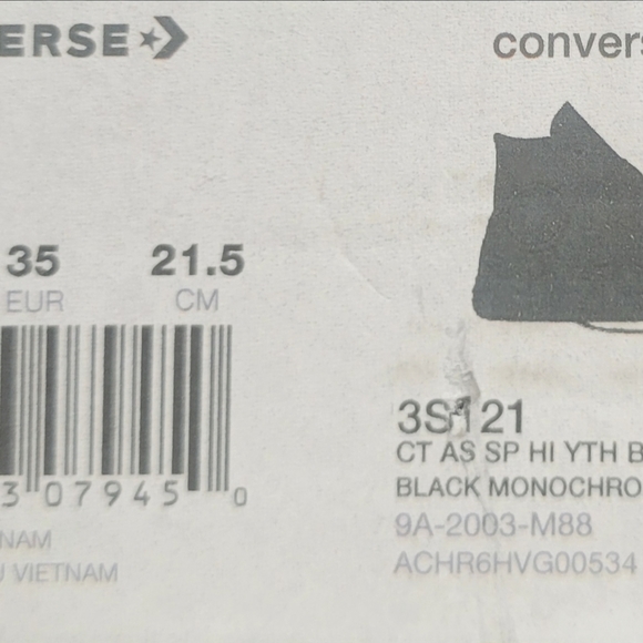 Converse Chuck Taylor All Star Black Canvas Shoes Sneakers 3S121 Boy’s Youth 3 - Picture 6 of 8